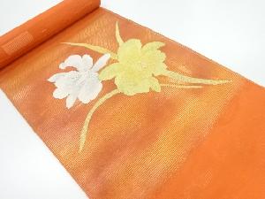 アンティーク　駒絽草花模様織出し名古屋帯地反物